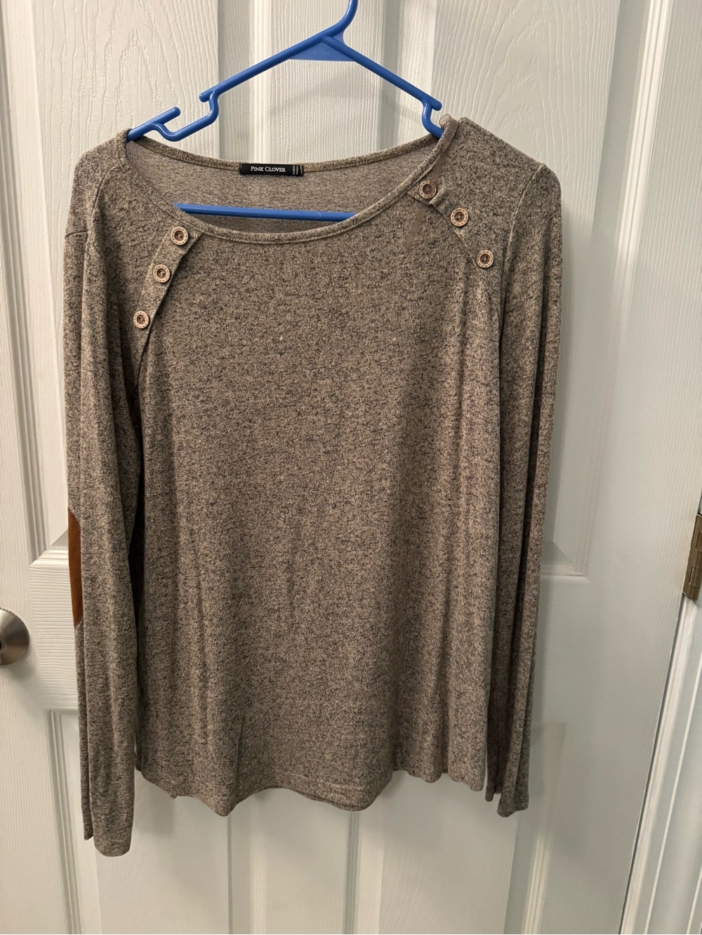 Studio West Taupe Button-Shoulder Long Sleeve Top